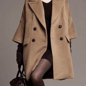 Beige Wool Coat Jacket For Women Trench Coat..